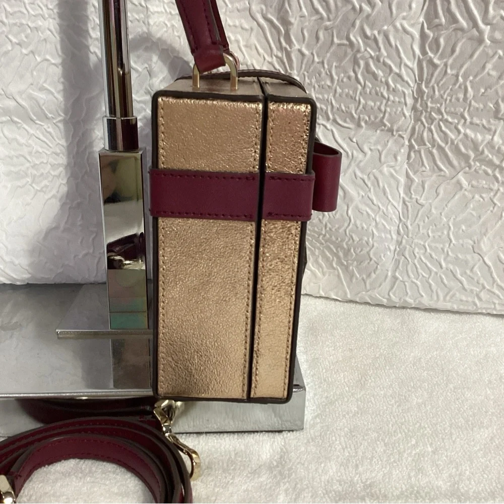 Kate Spade Wrapping Party Rose Gold Gift Box Bow Leather Novelty Bag